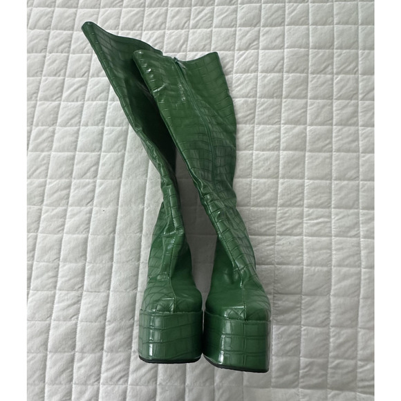 JINGPIN Womens Platform Boots 36 Green Faux Crocodile High Block Heel US 6 Glam - Picture 10 of 16